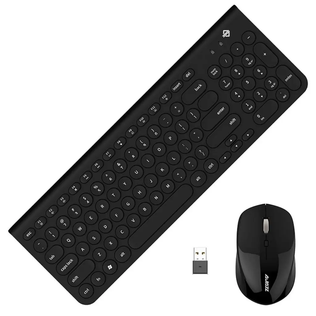 Wireless Keyboard and Mouse Combo 96 Keys Ultra Slim Wireless Mute Keyboard Mice Set, Silent Click, Stylish Retro Round Design