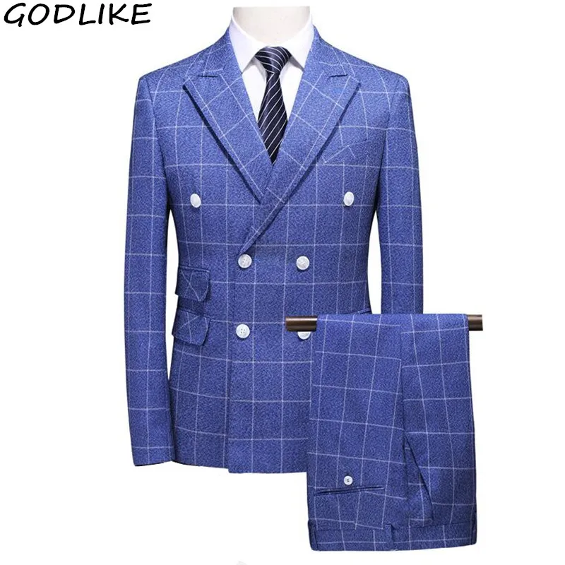 

Suits 3 piece sets For Men British banquet boutique high-grade slim Plaid suit Men's fashion double-breasted party Suit