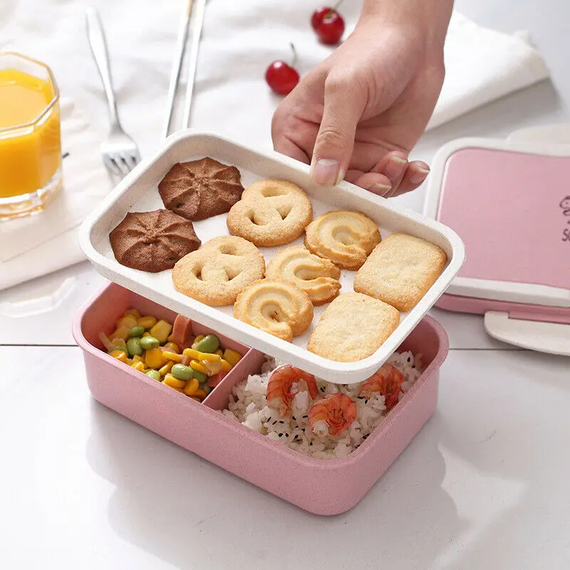 Портативный здоровый Материал Коробки для обедов 2 Слои пшеничной соломы Bento