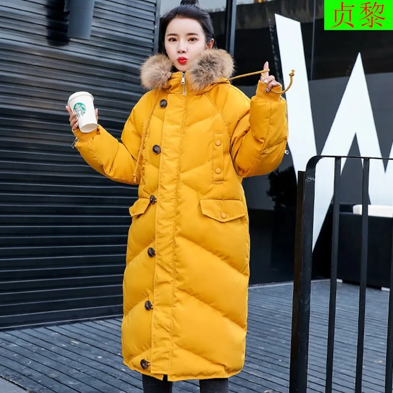 

2018 Winter New Style WOMEN'S Dress Korean-style Mid-length over-the-Knee Bread fu da Fur Collar Hooded down Jacket Cotton-padde