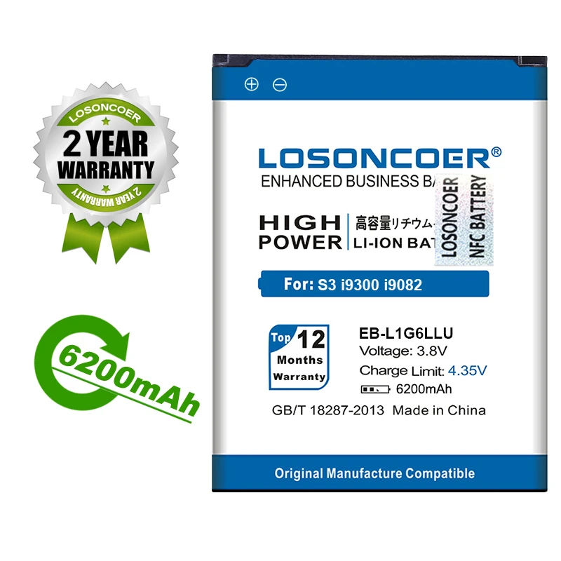 Батарея EB-L1G6LLU NFC 6200 мАч для Samsung S3 i9128V I9308 I9305 I9082 I9080 I9128E I9060 I9301 i9300/i i879 I535 L710 R530 T999 |