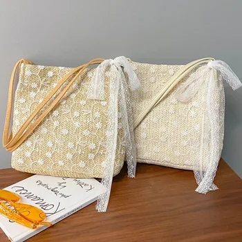

Women Designer Straw Weave Handbag Female Lace Patchwork Tote Bags Casual Bohemia Shoulder Bag Sac En Bandouliere Femme New 2020