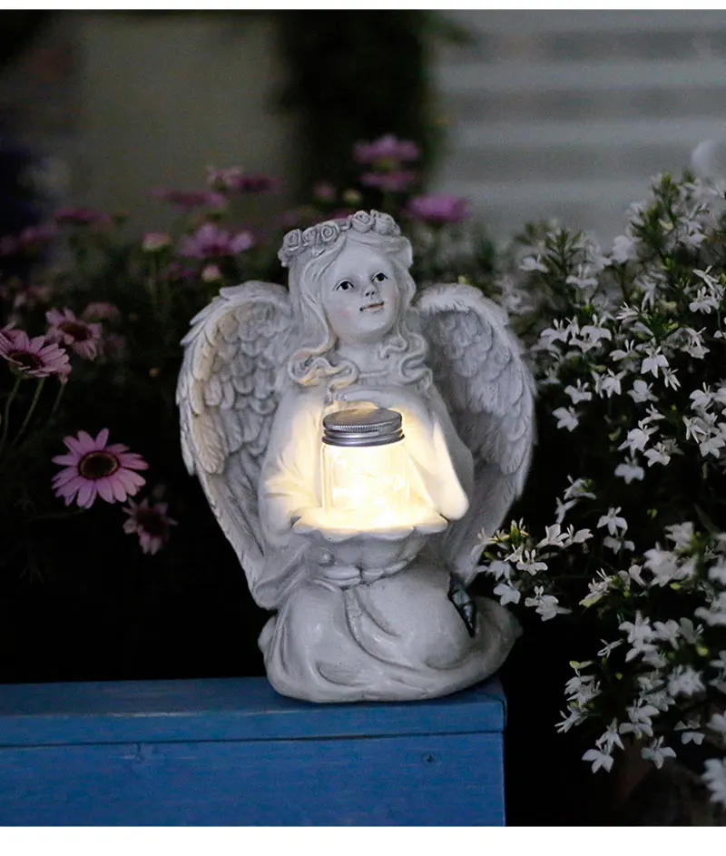 escultura, ornamento para quintal flor fada menina