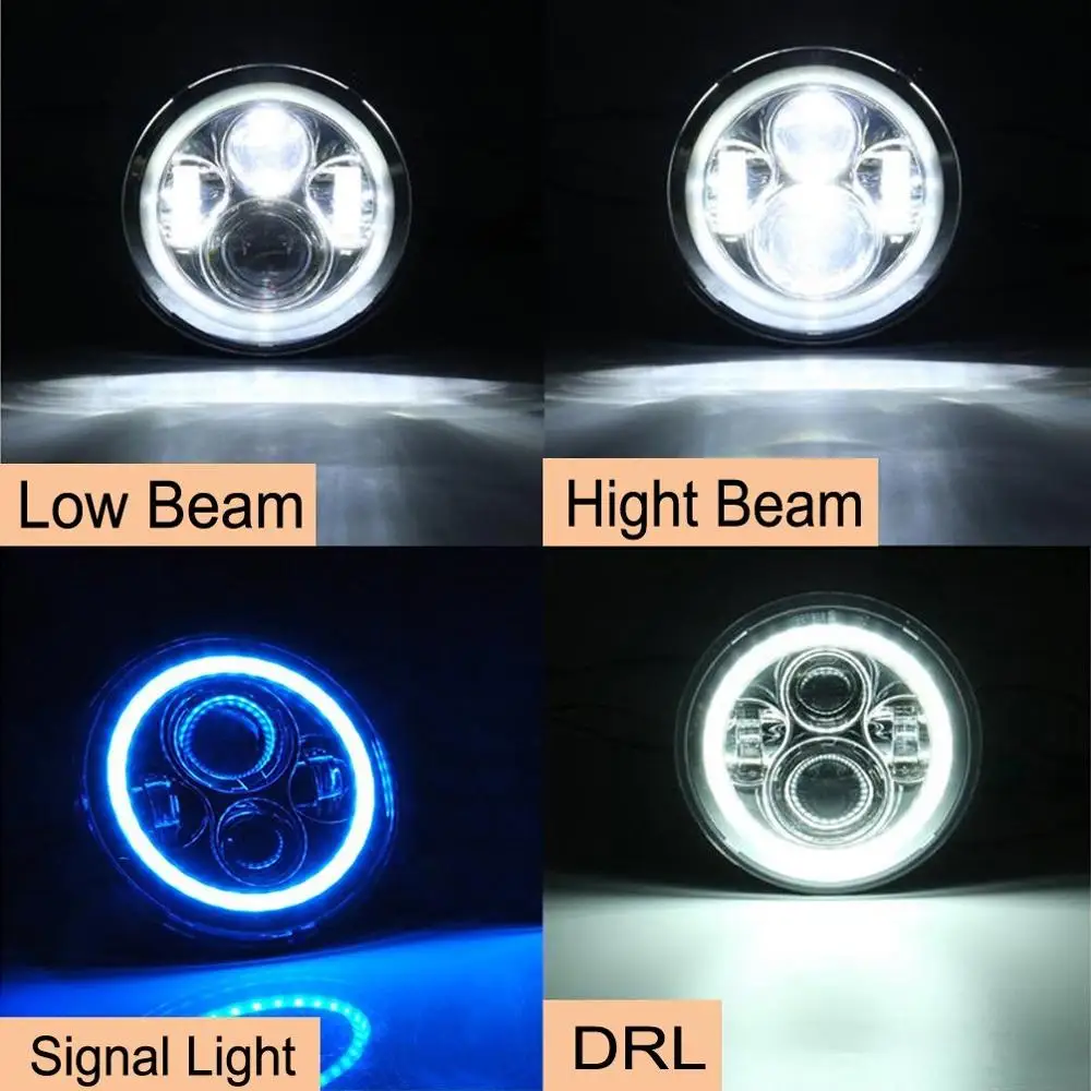 2 шт. " светодиодный H4 фара белый Drl сигнал поворота halo для Jeep Wrangler JK TJ LJ для Land Rover Defender Lada 4x4 urban Niva - Цвет: White Blue Halo