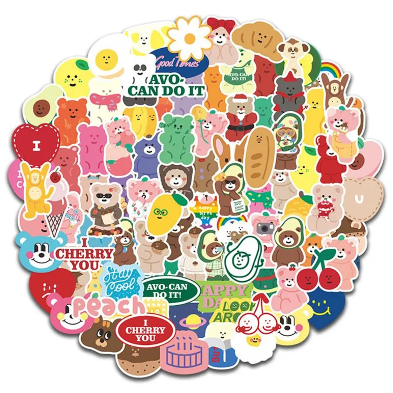 

10/30/50PCS cartoon cute bear bread graffiti waterproof decoration laptop suitcase small fresh decoration toys wholesale