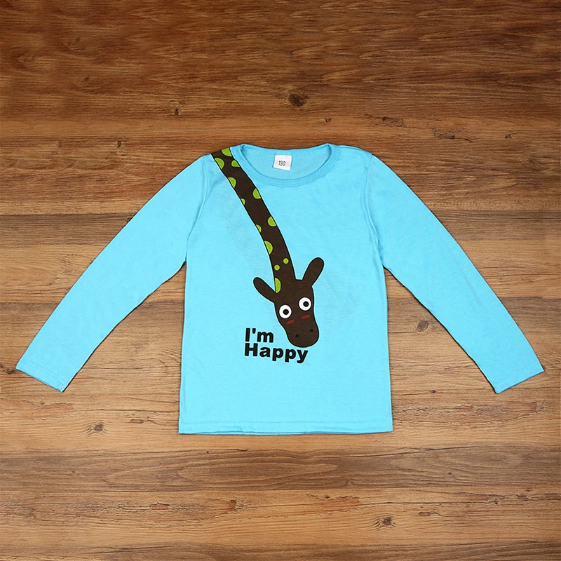 

2019 Autumn Spring New Baby Long Sleeve T Shirts Giraffe I'm Happy Boys T-shirt Top Long Sleeve Clothing Casual Tee Kids Clothes