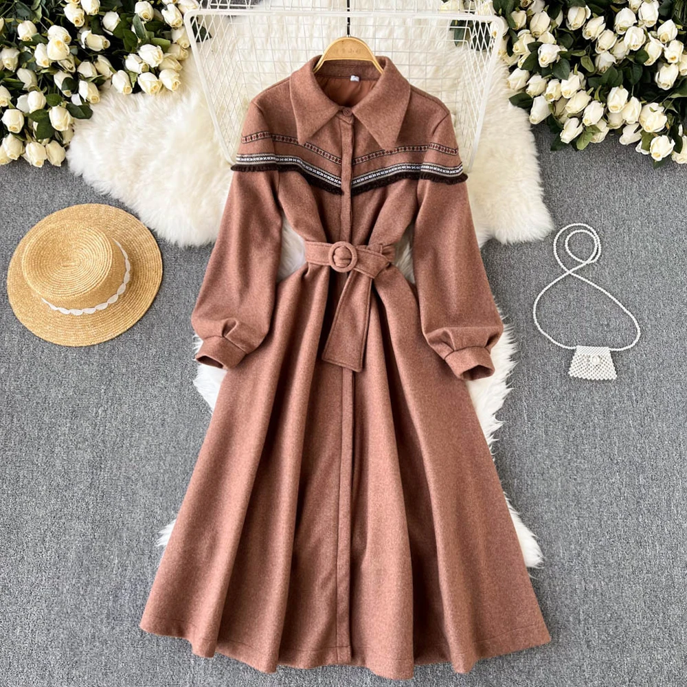 

dong outfit in 2021 the new polo brought cloth dress tassel embroidery waist dress in the single-breasted