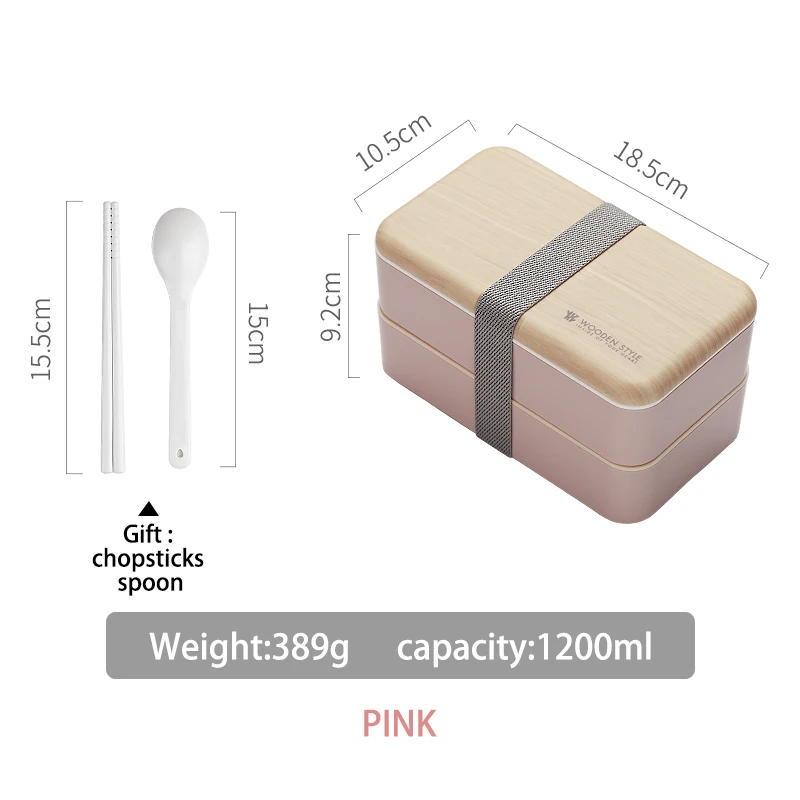 Oneisallмикроволновый двухслойный Ланч-бокс 1200 мл деревянный салат Bento box BPA бесплатно портативный контейнер для работников студентов - Цвет: Pink rectangle