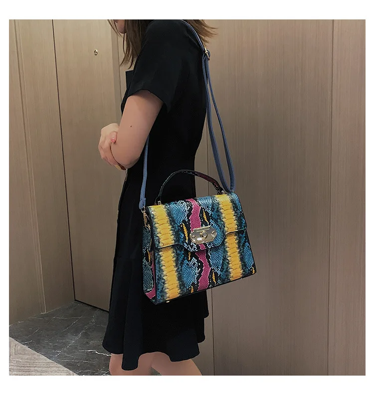 Female Small Messenger Handbag Women Tote Bag Faux PU Leather Colorful Snake Skin Bag Square Shoulder Python Bags for Women 2019 (8)