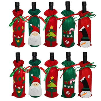 

10 Pack Wine Bottle Covers 5 Different Designs for Xmas Gift and Party Reusable Wine Bags Champagne Holder Decor for Your Christ