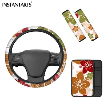 

INSTANTARTS Flower Print Center Console Armrest Pad Foldable Car Decoration Accessories for Women Luxury Safety Belt Cover Gifts