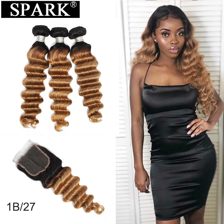 

Spark Ombre Human Hair Brazilian Loose Deep Wave Bundles With Closure 100% Human Hair Closure With Bundles Hair Extension Remy