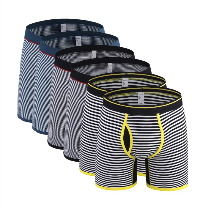 6Pcs 0710 Mix B35 6 шт./лот,, полосатые боксеры для мужчин, хлопковое длинное нижнее белье, мужские трусы-боксеры, мужские трусы размера плюс, мужские трусы-боксеры - Цвет: 6Pcs 0710 Mix B35