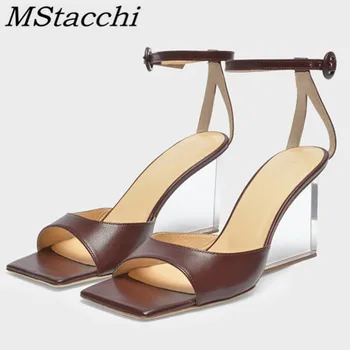 

MStacchi Women Transparent High Heels Shoes Woman Square Toe Open Toe Pumps Sexy Ladies Buckle Strange High Heels Shoes Mujer