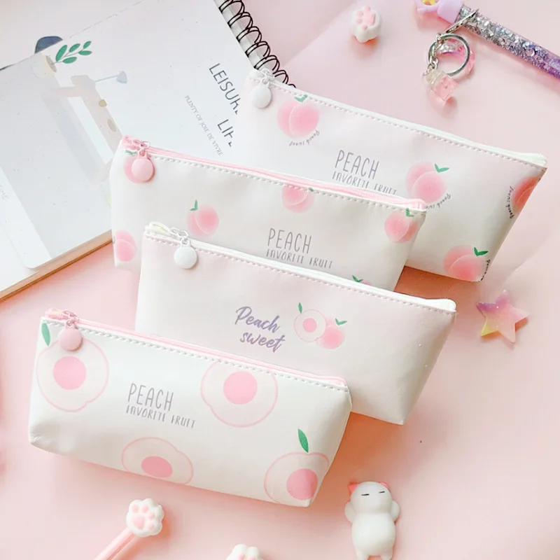 Свежий персиковый Чехол-Карандаш для девочек Kawaii PU Сумочка для ручек и карандашей коробка Канцелярский мешочек подарок школьные принадлежности Zakka