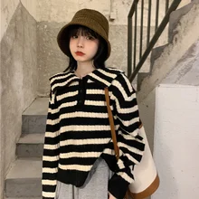 

Lazy Style Striped Sweater Women Spring, Autumn and Winter Loose New Style Japanese Retro Explosive Sweater