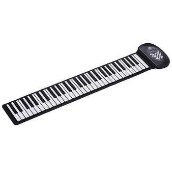 

61 Keys MIDI Roll Up Piano Electronic Silicone Keyboard Built-In Stereo Speaker 1200MA Battery Support Record Sustain Functions