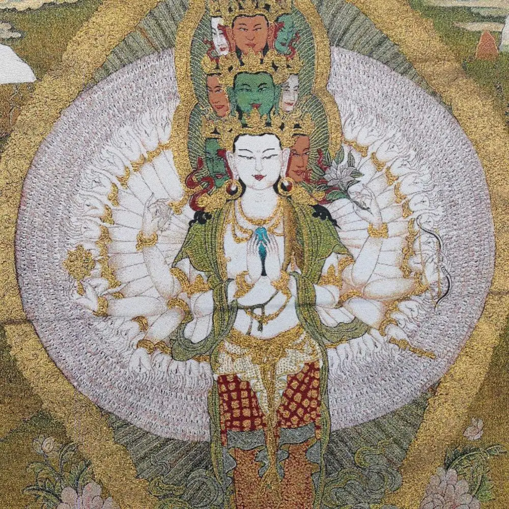 35"Thangka Embroidery Tibetan Buddhism silk Embroidery brocade 1000 arms Guanyin Bodhisattva Thangkas Worship Hall Town house 2