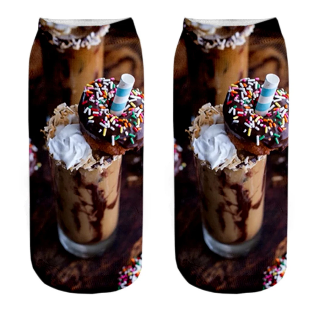 Neue heiße verkaufende lustige 3d gedruckte Macaron Donuts Dessert Unisex frische lila grüne Lebensmittel gemusterte kurze Söckchen Drops hip – Detail 14