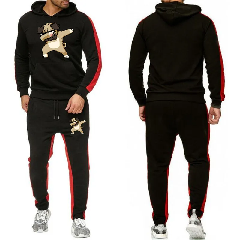 

Spring Autumn 2020 Men Sweat Suit Set Striped Tracksuit Men Outfit Full Sleeve Tops with Hood Outdoor Sports Wear