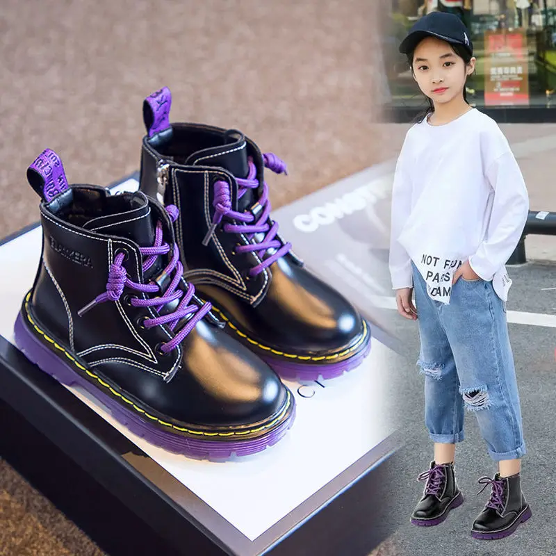

Children's Martin Boots 2020 New Girls Spring/Autumn plus Velvet British Wind Single Boots.