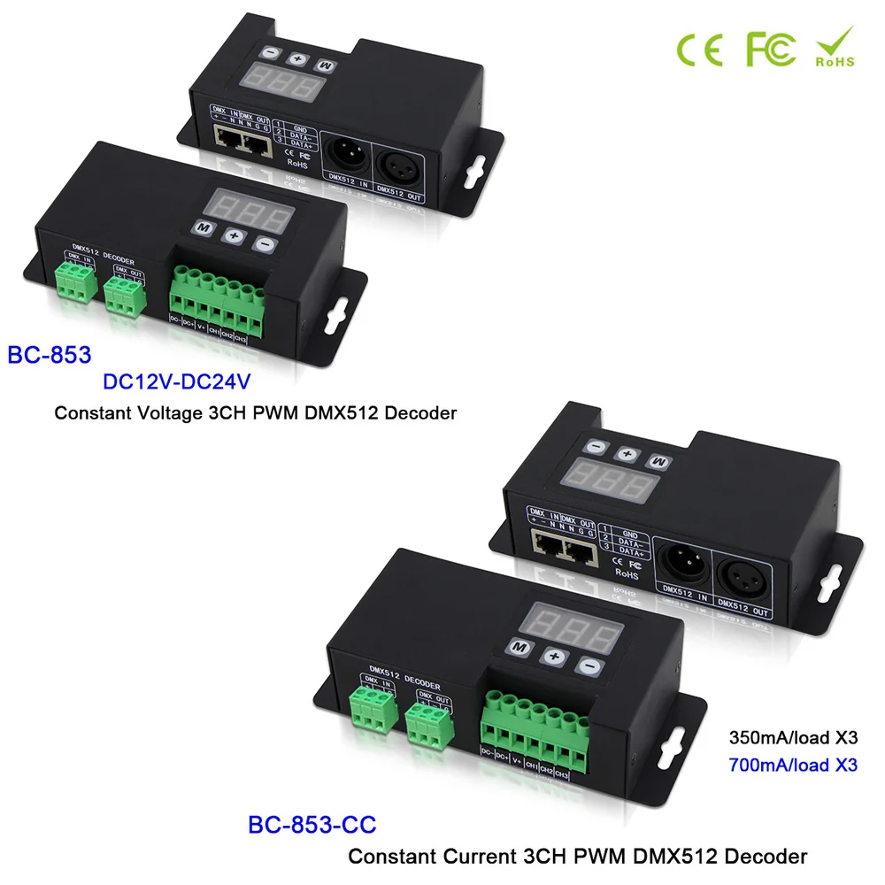 BC-853-CC/BC-853;3CH led RGB light dmx master controller;led 350mA 700mA led CC/CV PWM DMX512 Decoder driver for LED Strip light BC-853-CC/BC-853;3CH led RGB light dmx master controller;led 350mA 700mA led CC/CV PWM DMX512 Decoder driver for LED Strip light