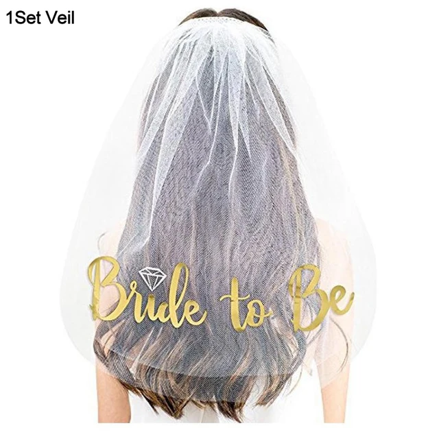 Wedding Decoration Bridal Shower Veil Team Bride To Be Satin Sash Balloon Bachelorette Party Girl Hen Party Decoration Supplies 1Set veil