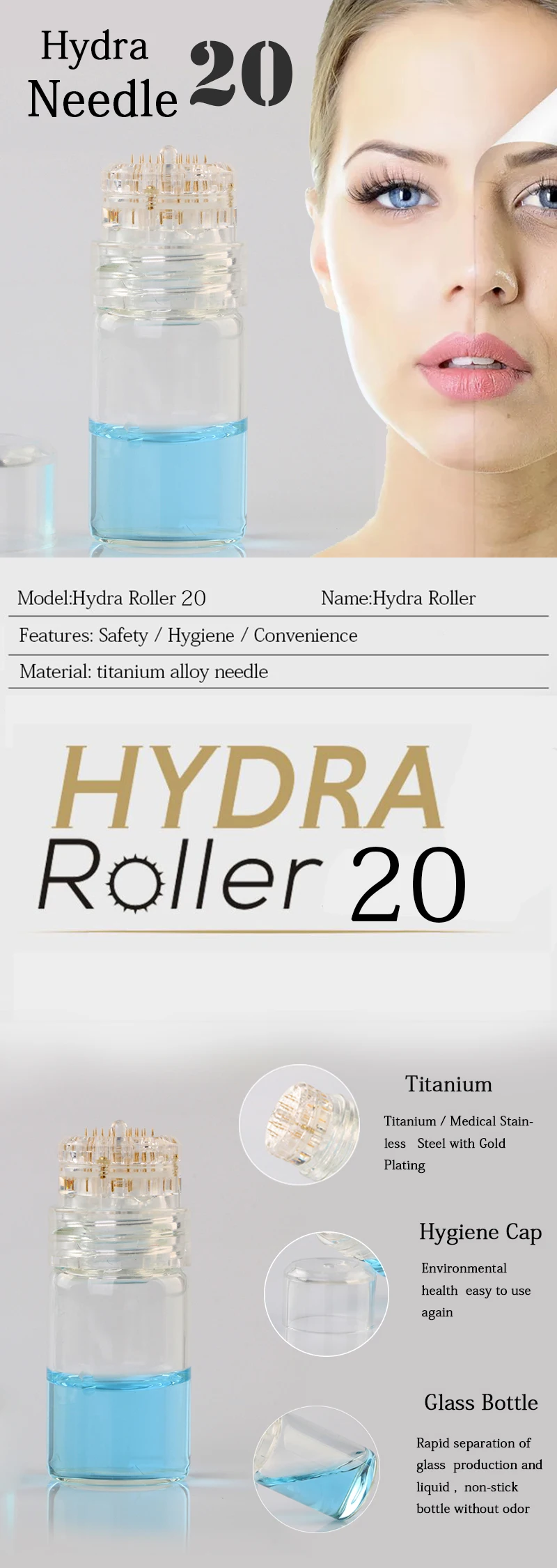 Игла Hydra 20 гидратация кожи лица Aqua микроиглы для мезотерапии Золотая булавка тонкая игла Дерма печать МТС терапия Уход за кожей Инструмент