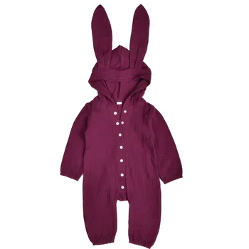 

CANIS Newborn Baby Boys Girls Long Sleeve Button Solid Color Romper Hooded Jumpsuit Playsuit Outfits Clothes