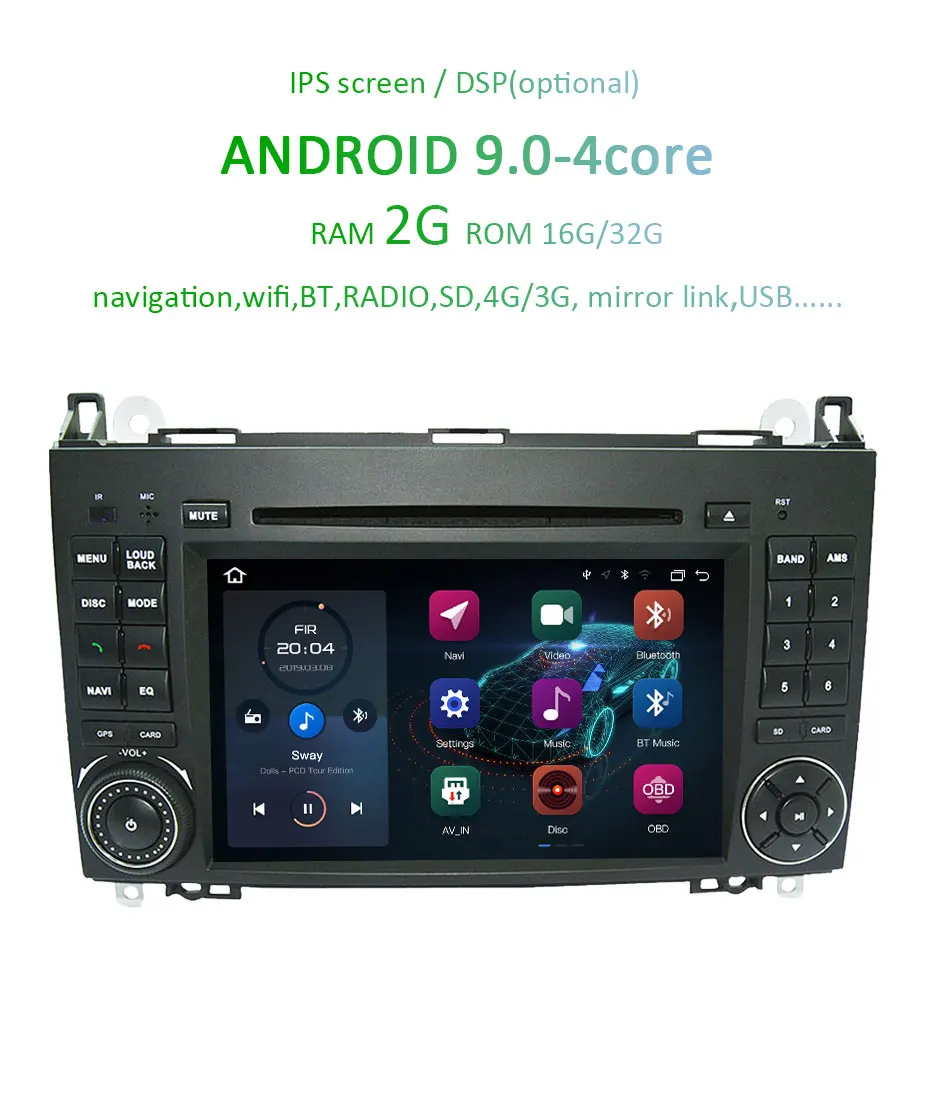 Excellent DSP Android 9.0 64G IPS 2 din DVD For Benz Sprinter B200 W209 W169 W169 W245 B170 Vito W639 Viano Crafter LT3G A180 A160 W906 3