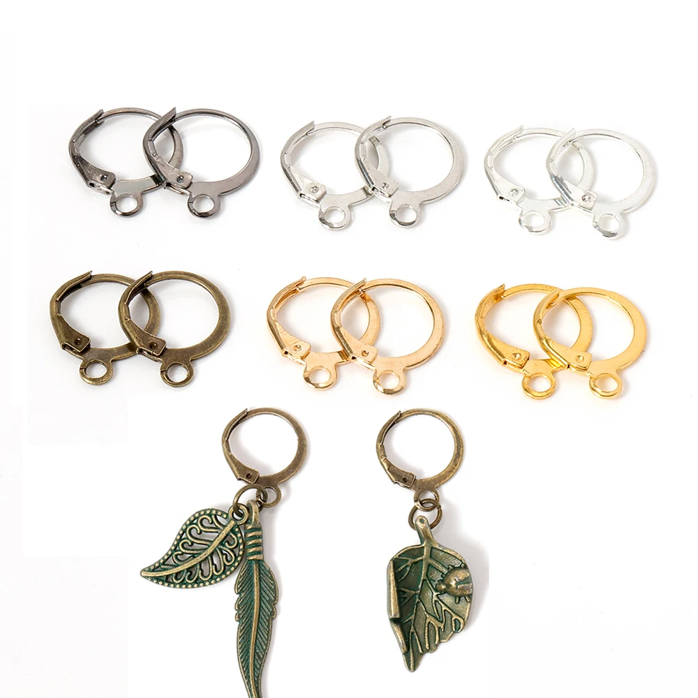 50pcs Metal Earring Making Accessories Rhodium Earring Clasps Hooks Findings With Loop Clasp Round Base For Jewelry Making Diy