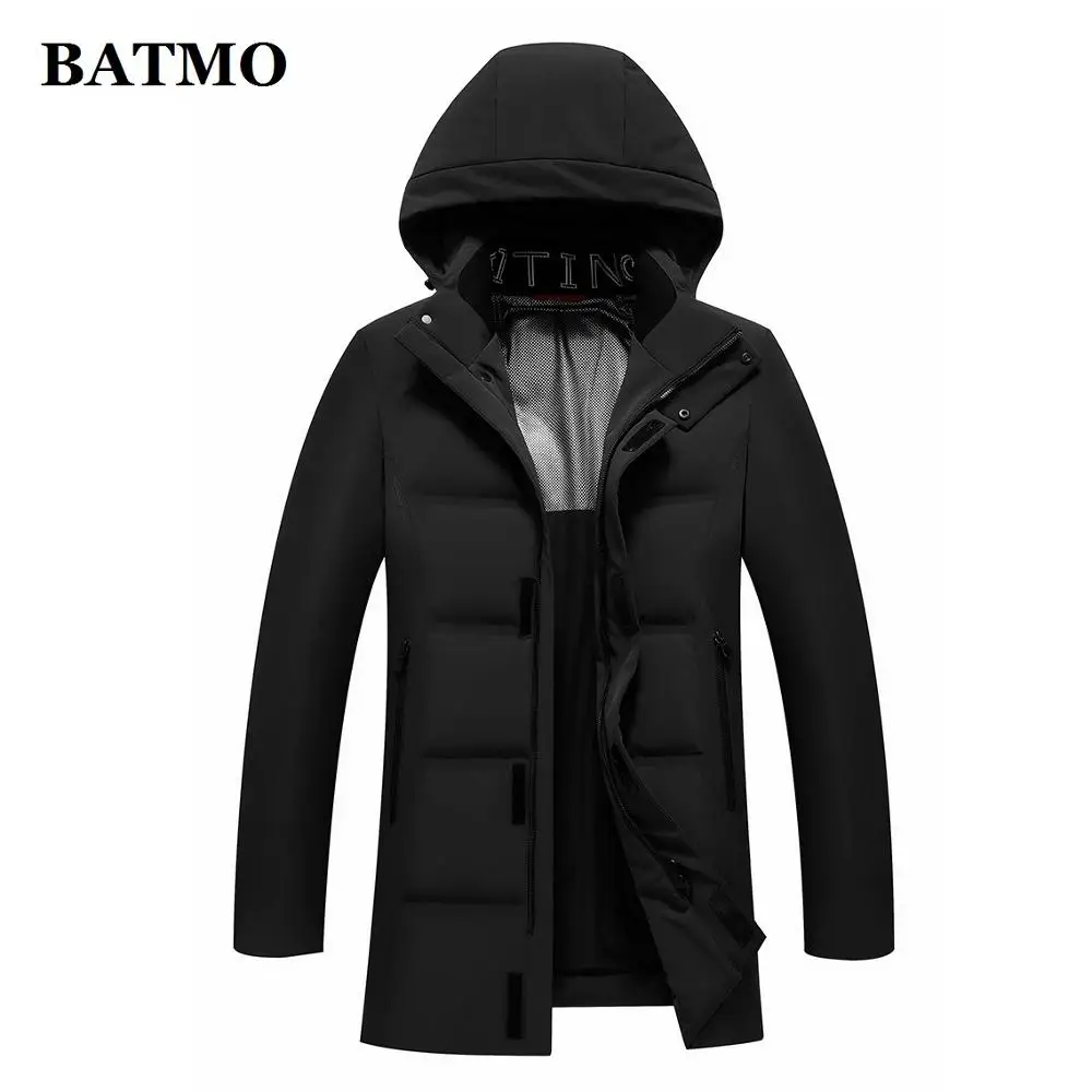 BATMO 90% белые куртки с капюшоном на утином пуху мужские зимние куртки с капюшоном Большие размеры M-7XL 1951 - Цвет: Черный