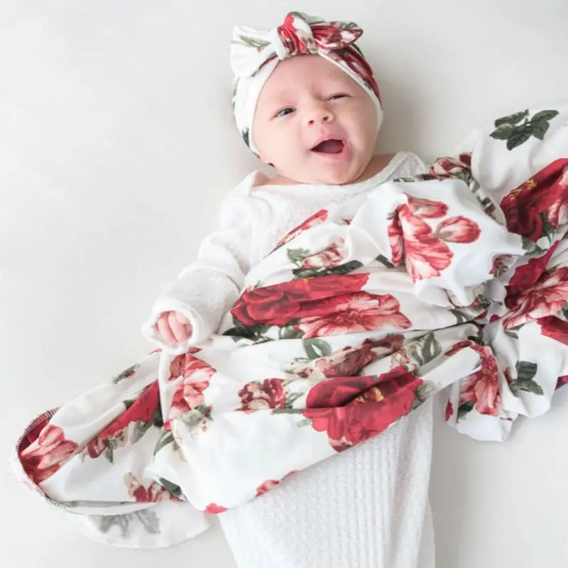 Bathing Photo Gifts Baby Wrapping Cloth Newborn Rabbit Ear Cap Towel Set Printing Package Swaddle Blanket Hat
