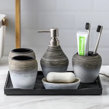 Винтаж ручной работы керамическая ванная комната мыть пять предметов набор аксессуаров для ванной комнаты Набор мыть