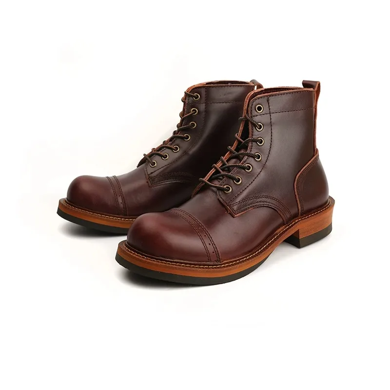 Leather Boots Mens Leather Boots Motorcycle Leather Boots Designer Handmade Men Ankle Autumn Winter Round Toe Tooling British Leather Shoes
