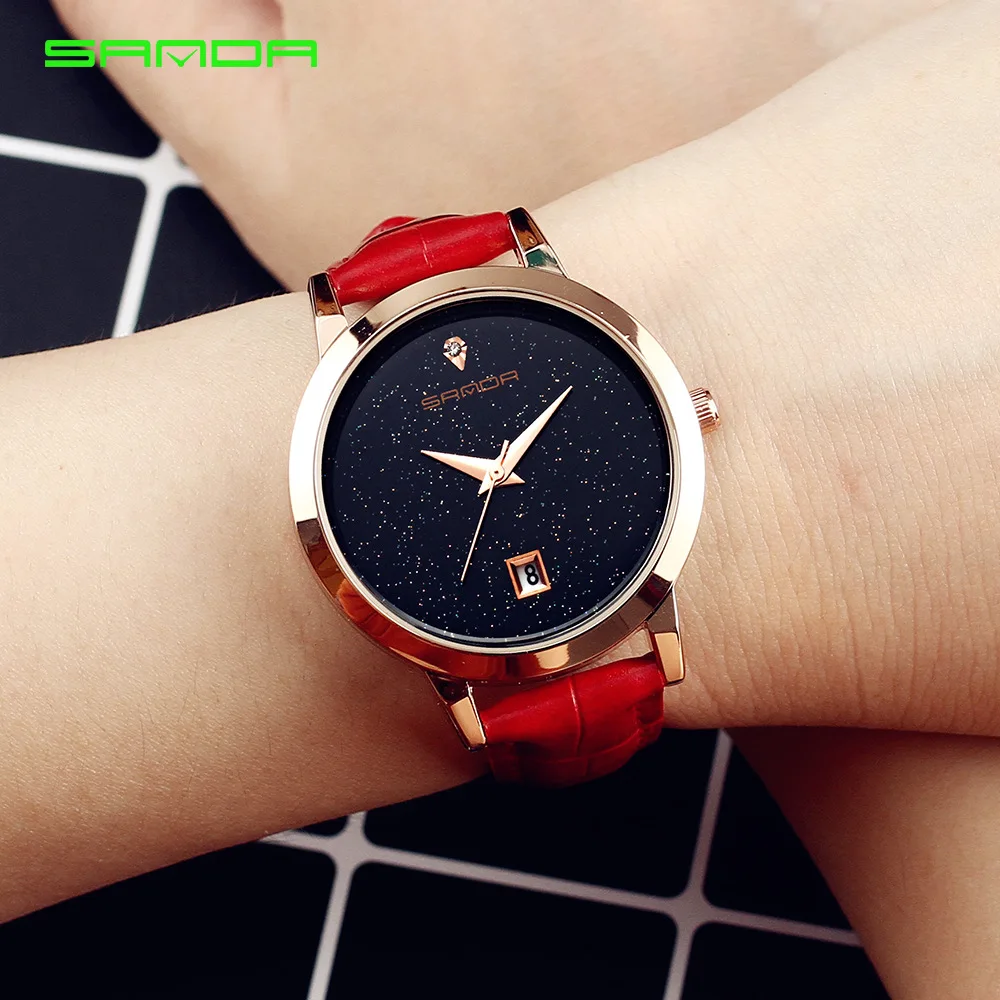 

SANDA Student Korean-style Simple Fashion Waterproof Leather Belt Quartz Watch Casual Glorious Star WOMEN'S Watch