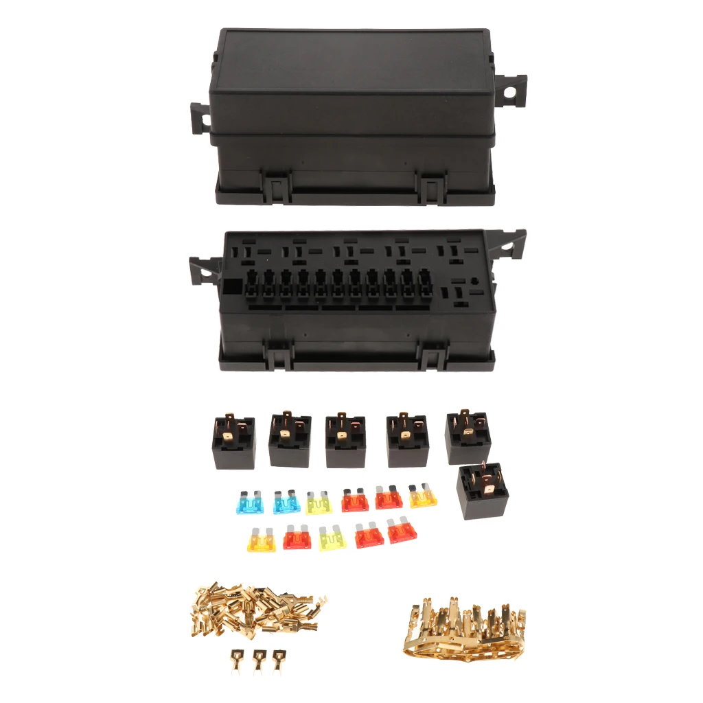 Car 11 Way Blade Fuse Holder Box Car Relay Box with Spade Terminals and fuses for car Truck Trailer and Boat