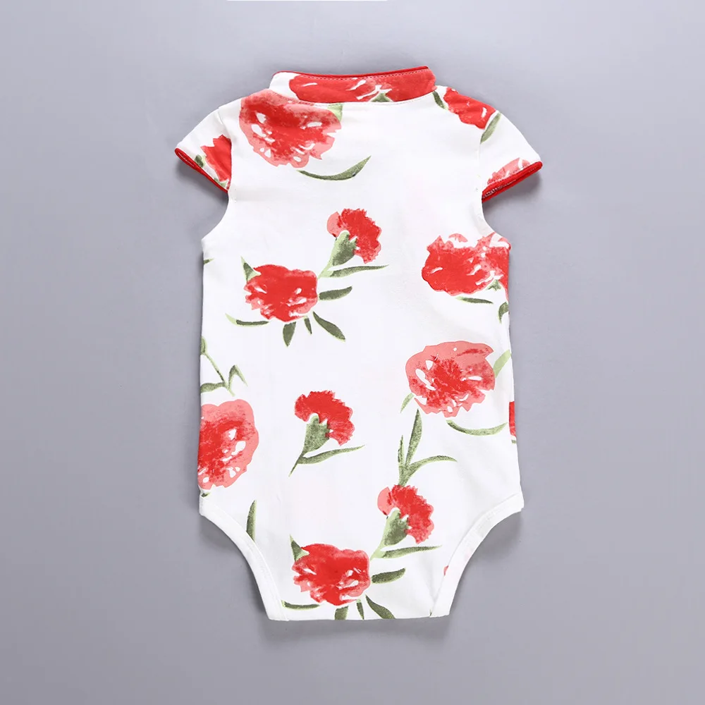 Baby Bodysuits are cool Baby Girls Cheongsam Short Sleeve Romper Outfit Chinese Flower Printed Qipao Jumpsuit One Piece Sleeveless Summer Festival Dress Newborn Knitting Romper Hooded 