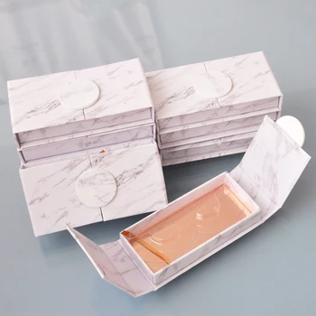 

Wholesale Eyelash Packaging Box Lash Boxes Customize Faux Cils Mink Eyelashes Package Marble Book Style Storage Case Bulk Vendor
