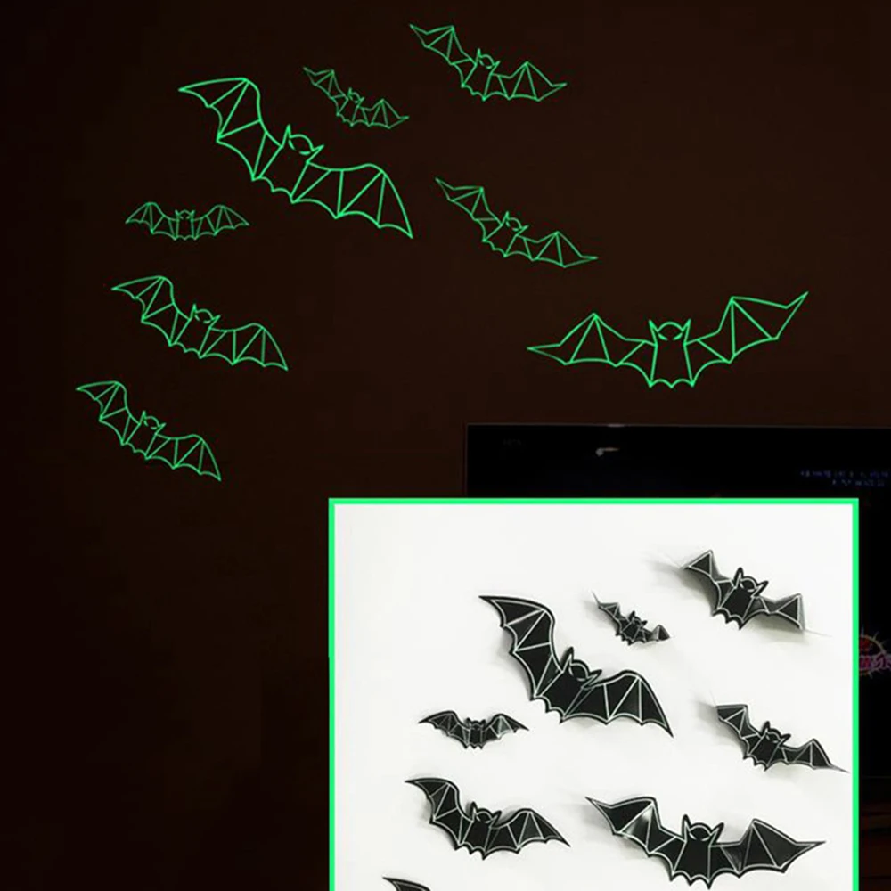 

21*29.7CM Halloween 3D Luminous Bat Wall Stickers Removable Glow In Dark Decal for Home Party Bedroom Wall Sticker