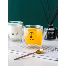 280 мл питьевые очки милый двухслойный стеклянный медведь Кот сочный молочный стакан термостойкие оригинальные чашки ins Популярные