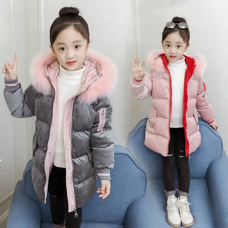 

Korean Kids Shiny Winter Jackets For Girls Hooded Coat Japan Style Princess Warm Christmas Fur Hoodie Coat Teens Overcoat 4-13T