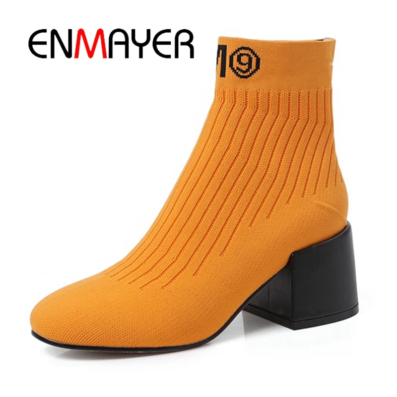 ENMAYER/женские ботильоны полусапожки размеры 34-39, зимние модные ботинки из замши с острым носком на высоком тонком каблуке, без застежки CR1326