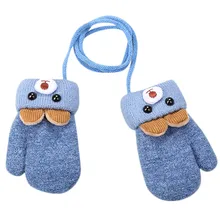 Милые детские перчатки для маленьких девочек и мальчиков с медвежьими ушками; зимние Лоскутные теплые варежки; детские перчатки с защитой для новорожденных; регулируемые