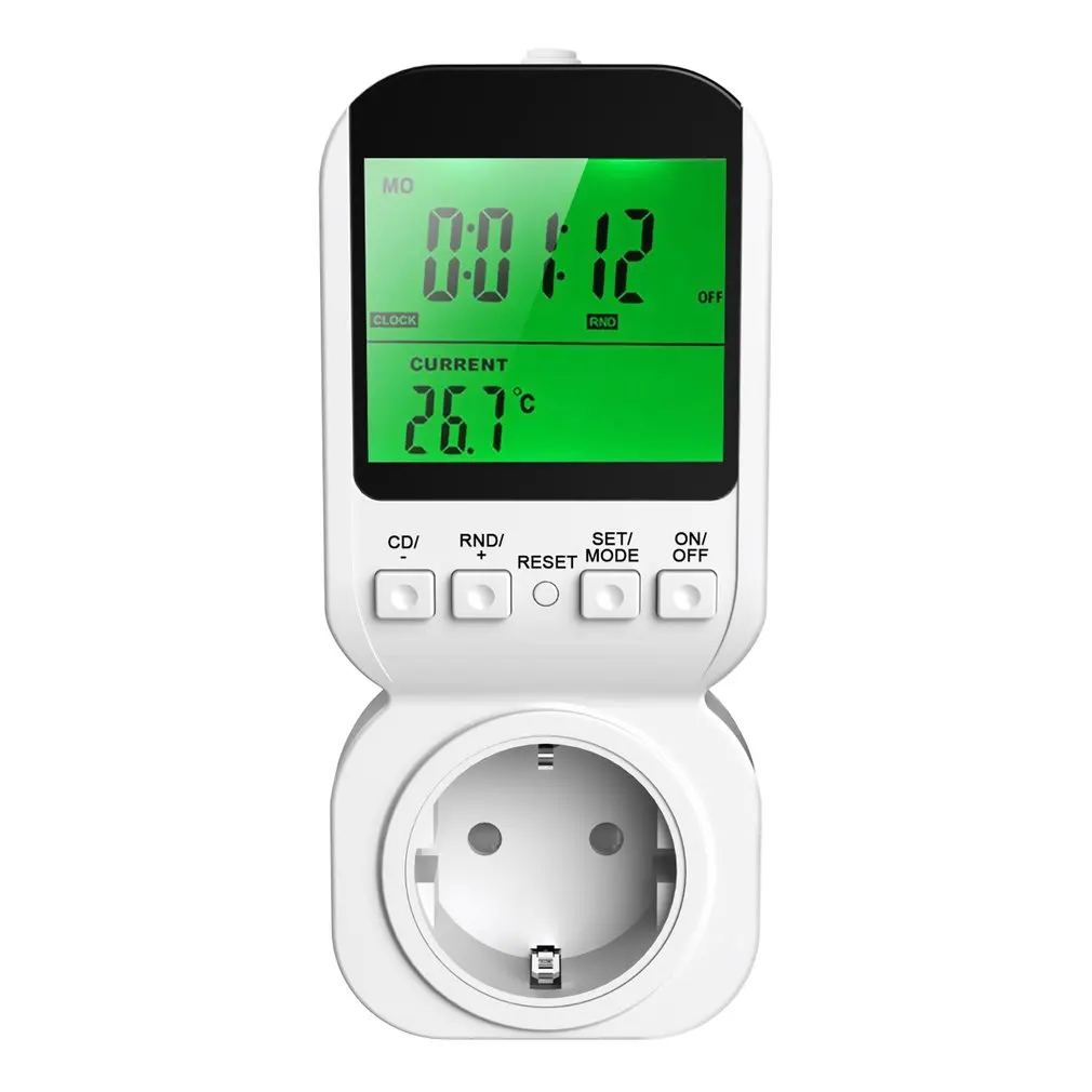 Multi-function LCD Display Thermostat Timer Switch Socket with Sensor Probe Digital Clock Adjustable 12/24 Hour Energy-saving