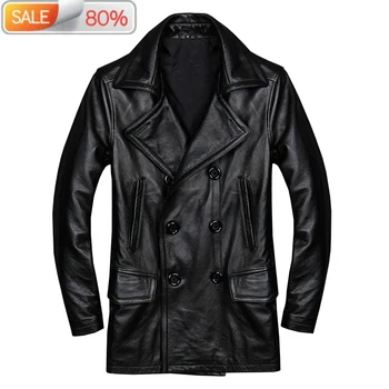 

Men's Double-breasted Genuine Leather Jacket Men Plus Size Windbreaker Korean Veste Cuir Homme B21931