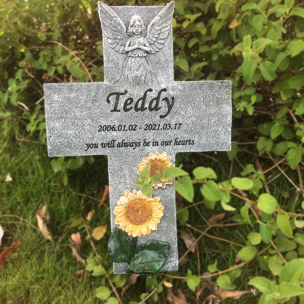

12.7 Inches Cross Pet Memorial Garden Stones, Sympathy Cat Or Dog Grave Marker, Engraved with Name ，Date And Sentence