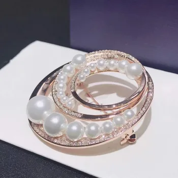 

AYOO high quality Swa crystal round spiral pearl brooch pin temperament noble ladies brooch