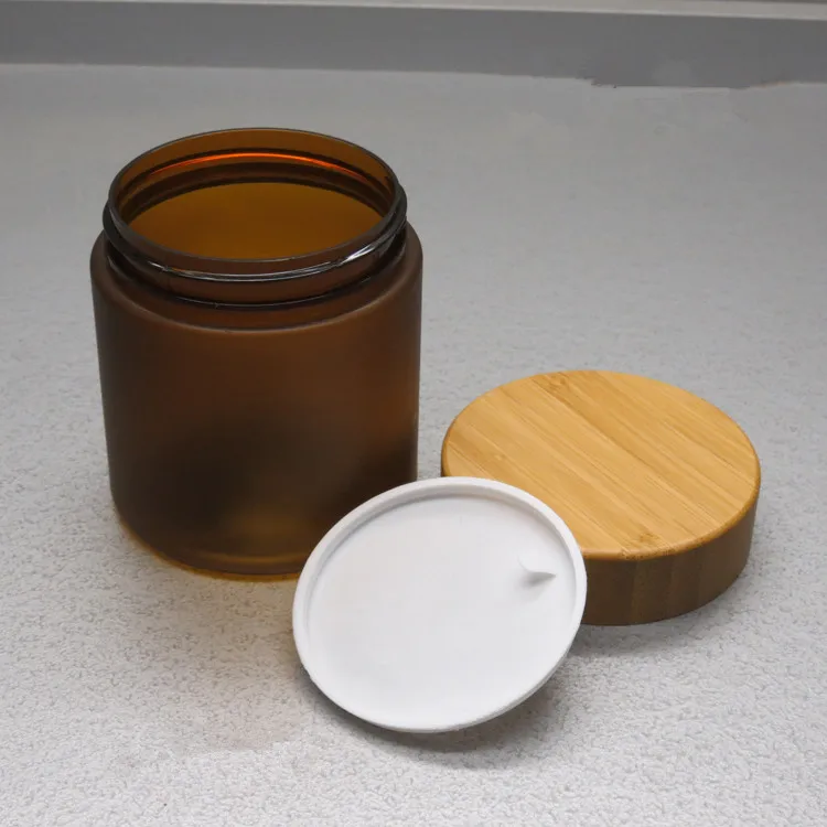 250g frost amber jar Бамбуковая крышка 50 г пустой элегантный пластик маска многоразовая бутылка банка DIY Белая Косметическая упаковка для крема банка косметический уход за кожей горшок - Цвет: 250g frost amber jar