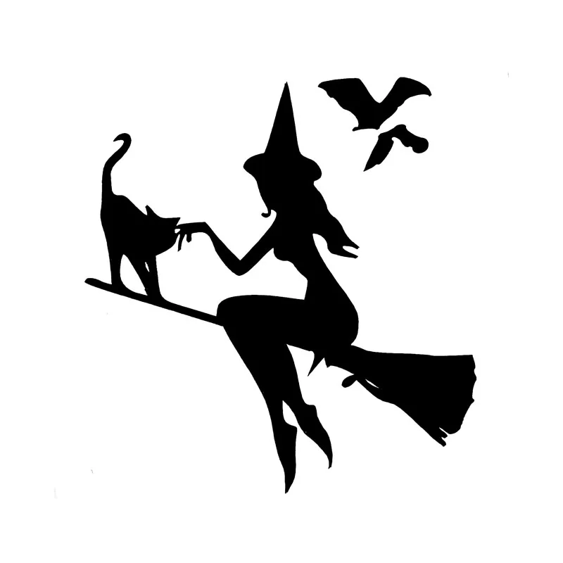

DAWASARU Cartoon Car Sticker Witch on Broomstick with Cat & Bats Decor Vinyl Decal for Motorcycle JDM Smart Fortwo Kia,15cm*14cm